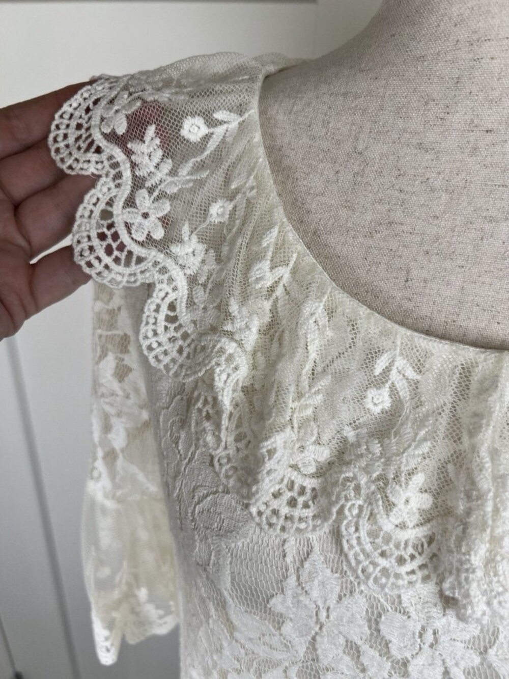 Boho Lace Top White Large Sheer Embroidered Floral Mesh Tunic Romantic Blouse - Picture 3 of 10